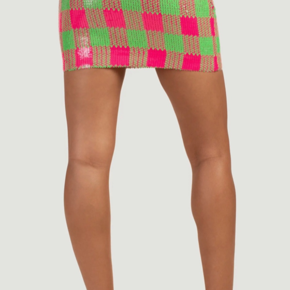 Sequenced Mini Skirt Green and Pink